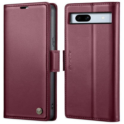 Wine red leather flip phone case with buckle strap and horizontal camera window