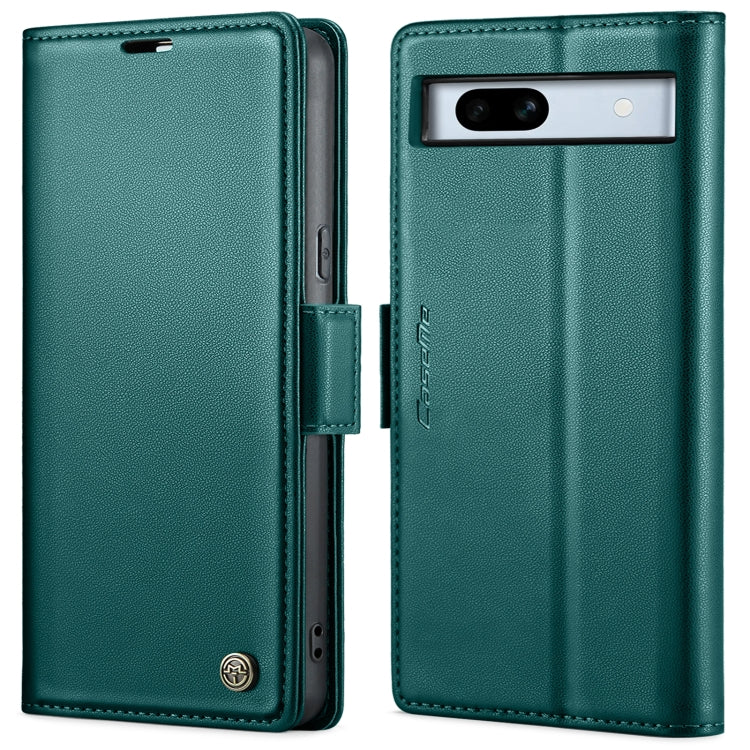 Leather phone case with butterfly buckle, litchi texture, teal green, dual-view flip design