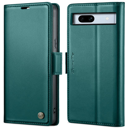 Leather phone case with butterfly buckle, litchi texture, teal green, dual-view flip design