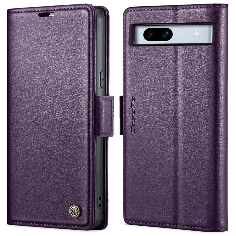 Leather phone case with butterfly buckle, litchi texture, purple, dual-view flip design