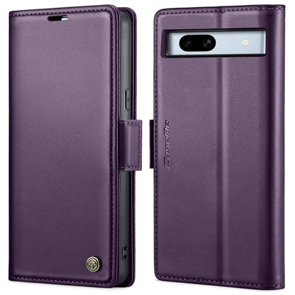 Leather phone case with butterfly buckle, litchi texture, purple, dual-view flip design