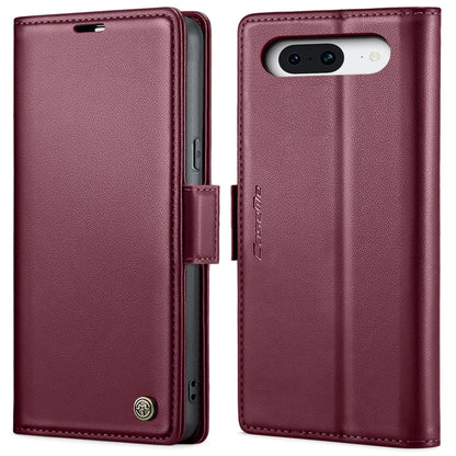 Wine red leather flip phone case with buckle strap and vertical camera cutout