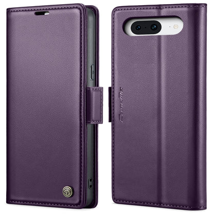 Purple leather flip phone case with buckle strap and vertical camera cutout
