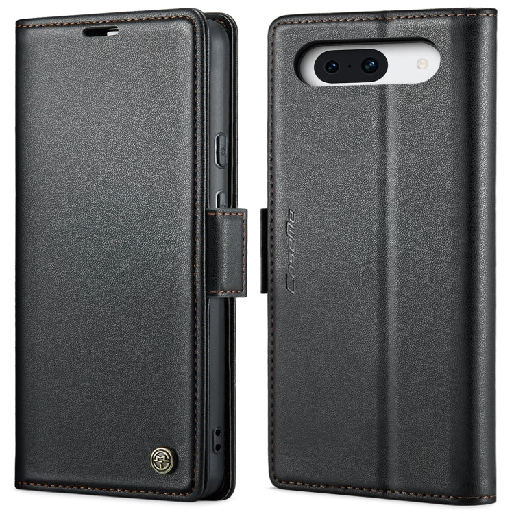 Dark gray leather folio phone case with front cover and side buckle, camera cutout