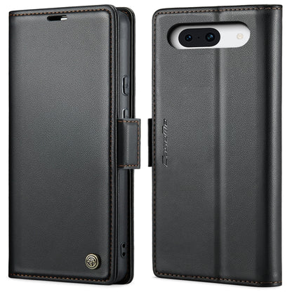 Dark gray leather folio phone case with front cover and side buckle, camera cutout