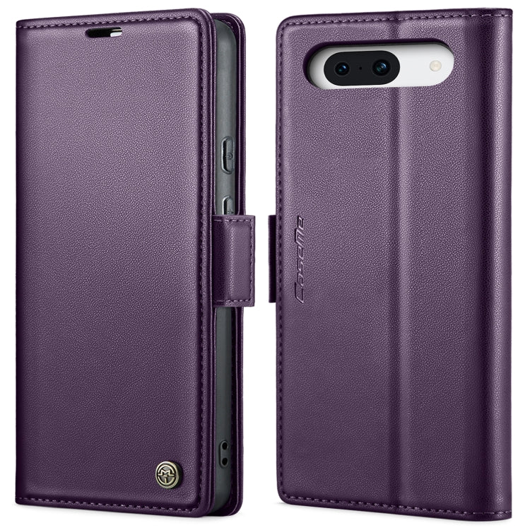 Purple leather flip phone case with magnetic strap and camera cutout
