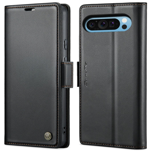 Black litchi-texture leather flip phone case with butterfly buckle strap and camera cutout