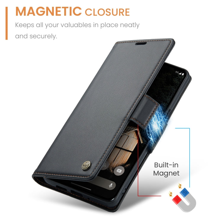 Dark litchi-texture leather flip phone case with stitched border and secure closure tab
