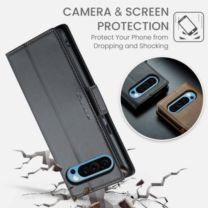 Black leather flip phone case with camera cutout and foldover cover protection