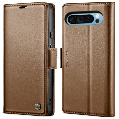 Brown litchi-texture leather flip phone case with butterfly buckle and camera cutout