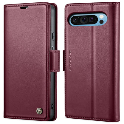 Wine red litchi-texture leather flip phone case with butterfly buckle and camera cutout