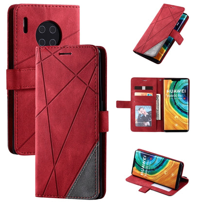Leather flip phone case with card slots and photo frame, red, magnetic closure
