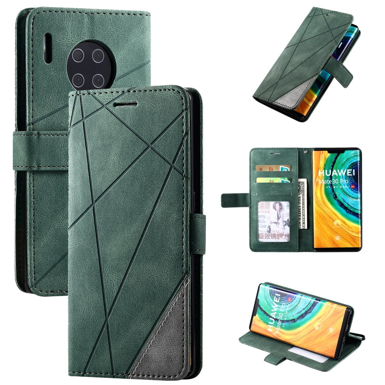 Leather flip phone case with card slots and photo frame, green, magnetic closure