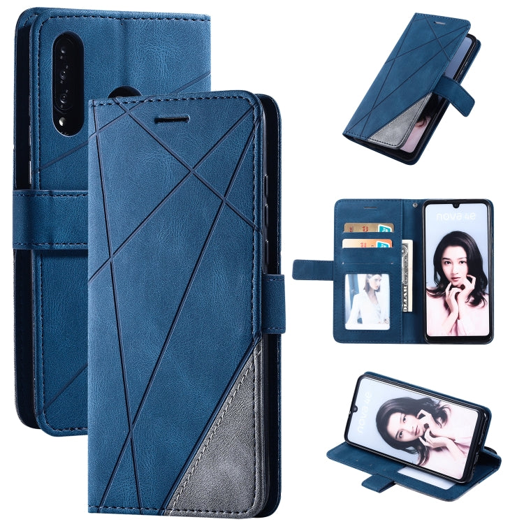 Blue leather flip phone case with wallet slots and card/photo holder