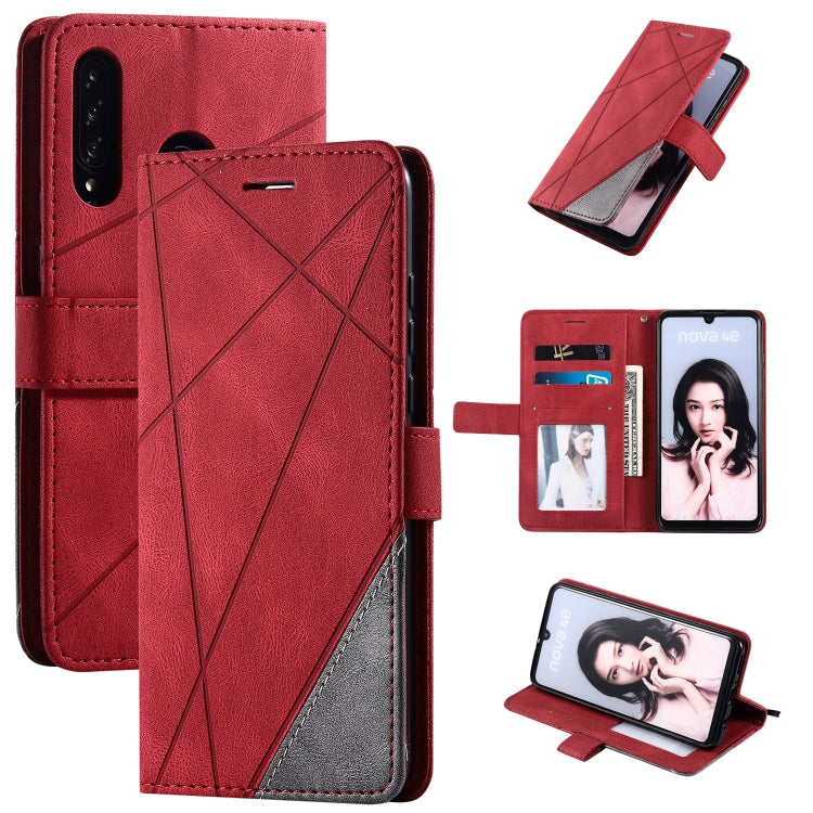 Leather flip phone case with card slots and photo frame, red, wallet-style interior