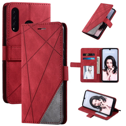 Leather flip phone case with card slots and photo frame, red, wallet-style interior