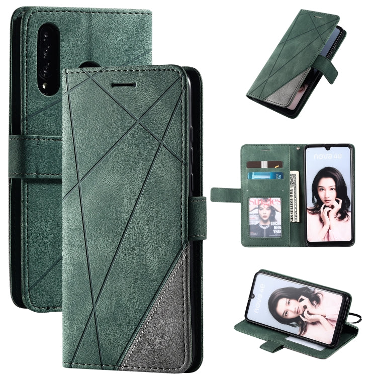 Leather flip phone case with card slots and photo frame, green, wallet-style card slots