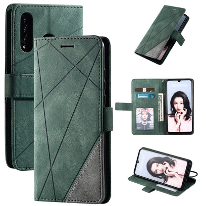Leather flip phone case with card slots and photo frame, green, wallet-style card slots