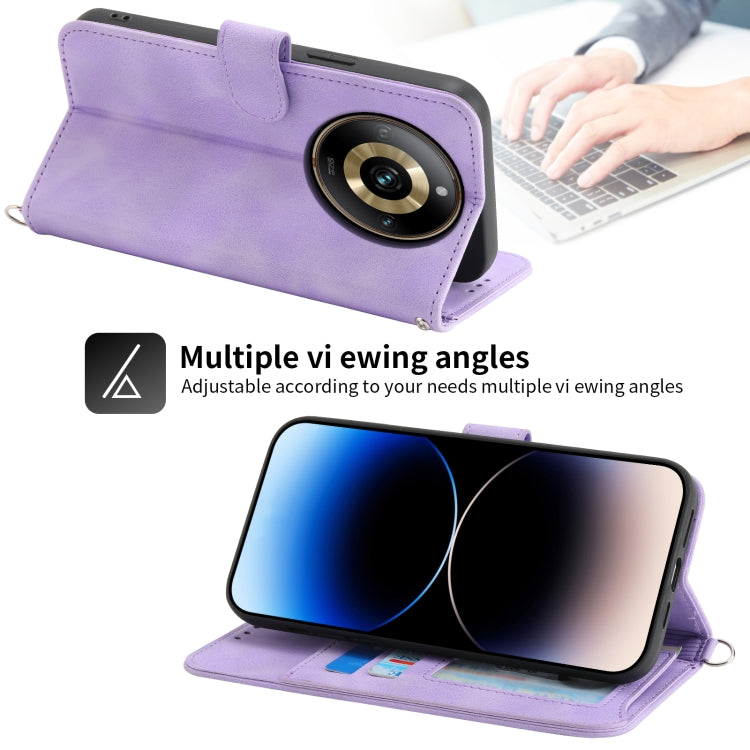 Lavender faux leather wallet phone case with embossed floral design and camera cutout