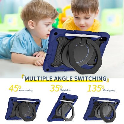 Navy blue armored tablet case with ring kickstand for tablet protection