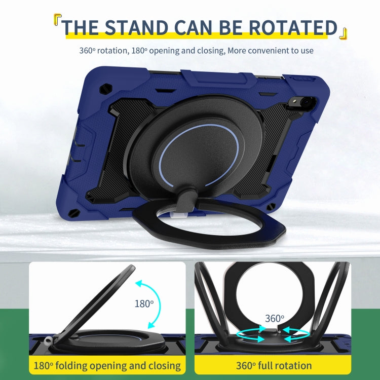Navy blue Armor tablet case with rotatable stand ring and viewing kickstand
