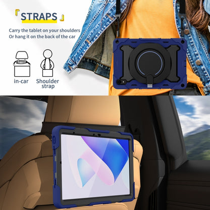 Navy blue tablet case with shoulder strap and ring kickstand