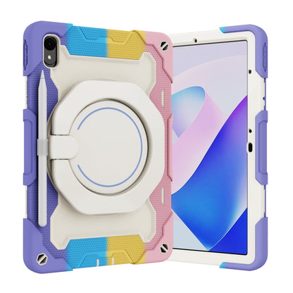 Colorful multicolor armored tablet case with circular ring stand and side strap