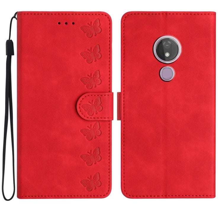 Red embossed butterfly leather phone wallet case with wrist strap and card holder