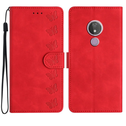 Red embossed butterfly leather phone wallet case with wrist strap and card holder