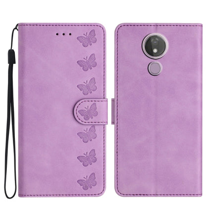 Purple embossed butterfly leather phone wallet case with wrist strap for Moto G7 Power