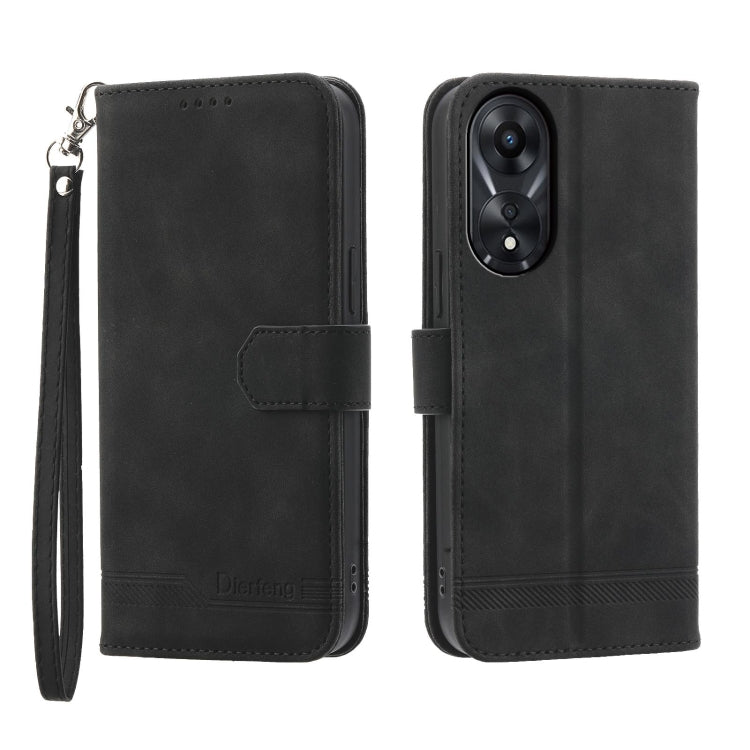 Black folio phone case with wrist strap and front flap, with dual-camera cutout