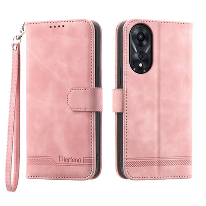 Pink folio phone case with wrist strap and front flap, with dual-camera cutout