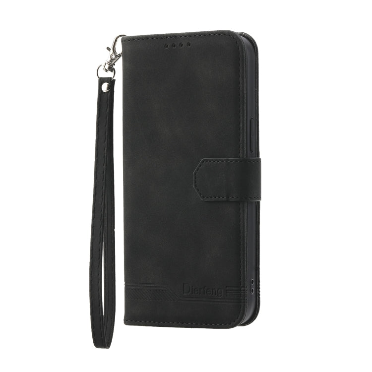 Black folio phone case with wrist strap and magnetic flap, TPU inner shell.