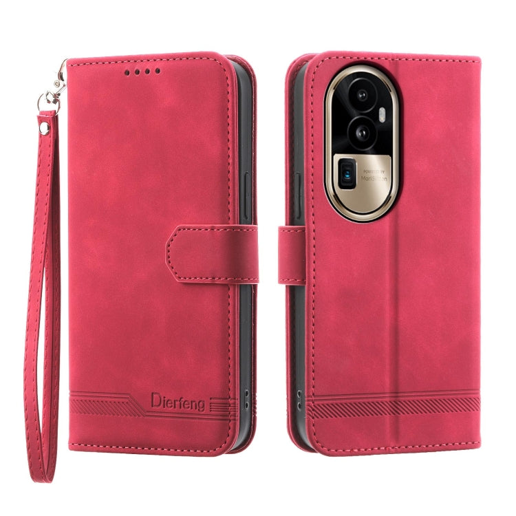 Red folio phone case with PU leather look, TPU camera cutout, wrist strap.