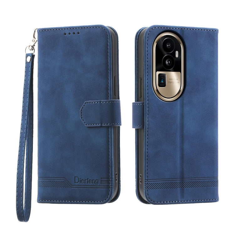 Blue folio phone case with PU leather look, TPU camera cutout, wrist strap.