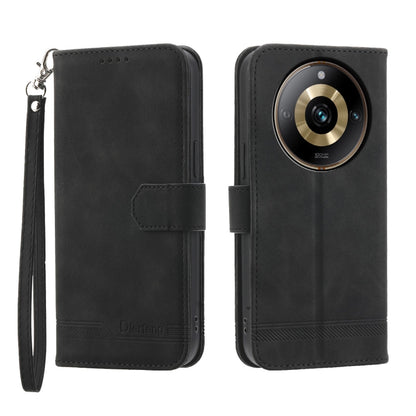 Black folio phone case with wrist strap and ringed camera opening