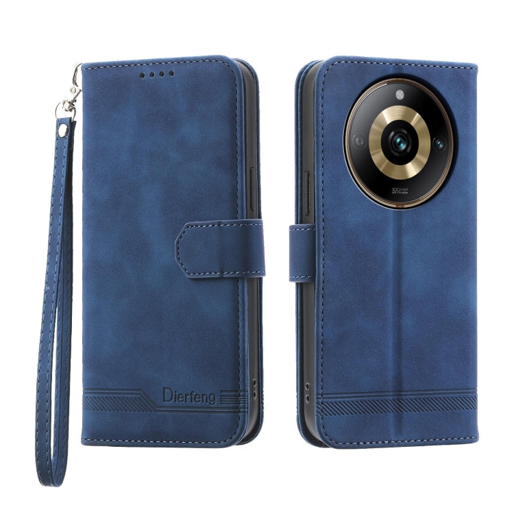 Blue folio phone case with wrist strap and ringed camera opening