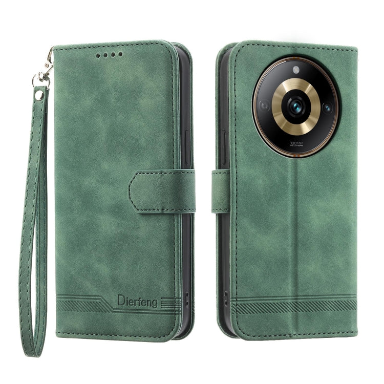 Green folio TPU hybrid leather phone case with wrist strap and camera cutout