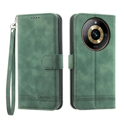 Green folio TPU hybrid leather phone case with wrist strap and camera cutout