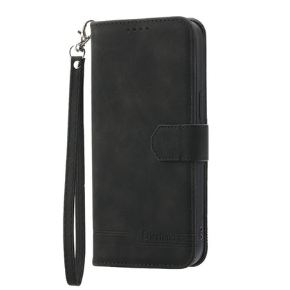 Black folio wallet phone case with wrist strap and front magnetic closure.