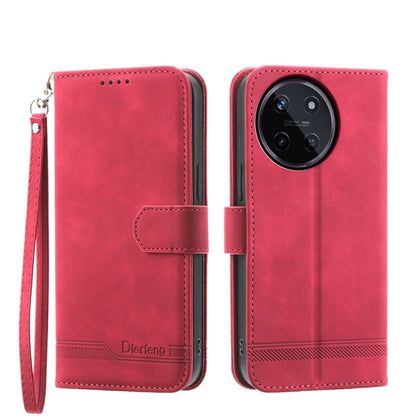 Red folio wallet phone case with wrist strap, magnetic flap, and camera cutout.