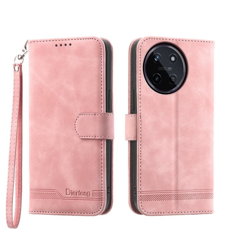 Pink folio wallet phone case with wrist strap, magnetic flap, and camera cutout.