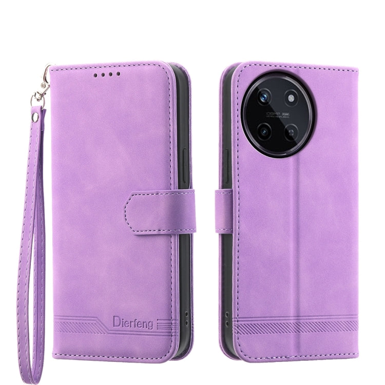 Purple folio phone case with wrist strap, magnetic flap, and camera cutout