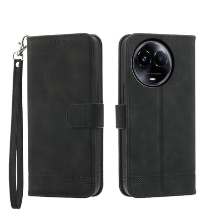 Black folio phone case with wrist strap, magnetic flap, and camera cutout
