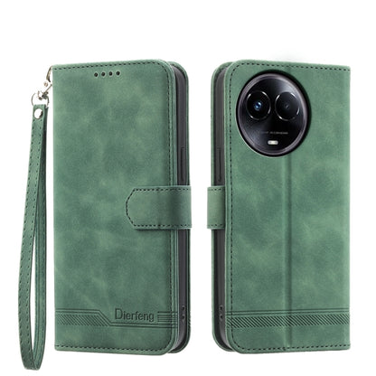 Green folio phone case with wrist strap, magnetic flap, and camera cutout