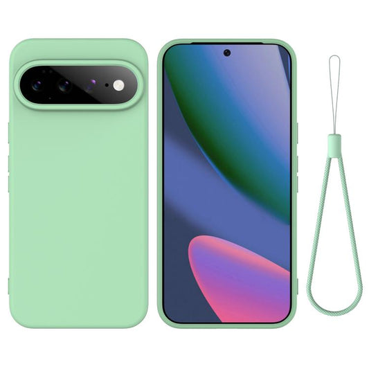 Mint green liquid silicone phone case, full coverage camera cutout, lanyard loop