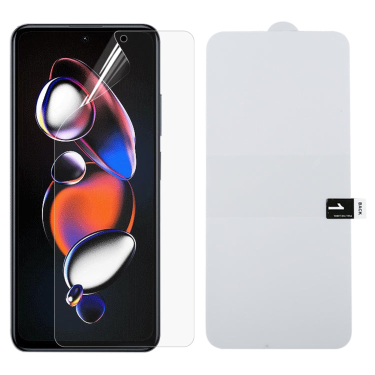 Full-screen clear hydrogel screen protector film on a smartphone display with cutouts