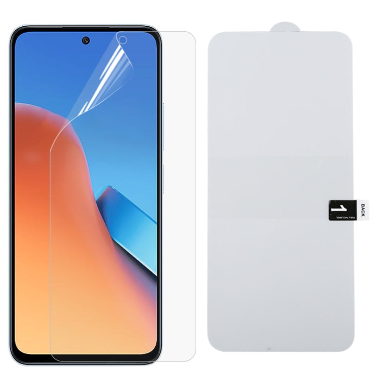Full-screen clear hydrogel screen protector film with precise cutouts for a smartphone