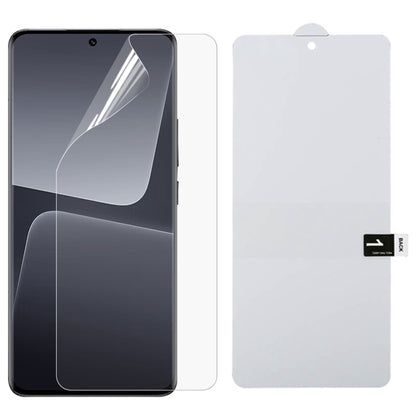 Full-screen clear hydrogel screen protector film on a dark smartphone front