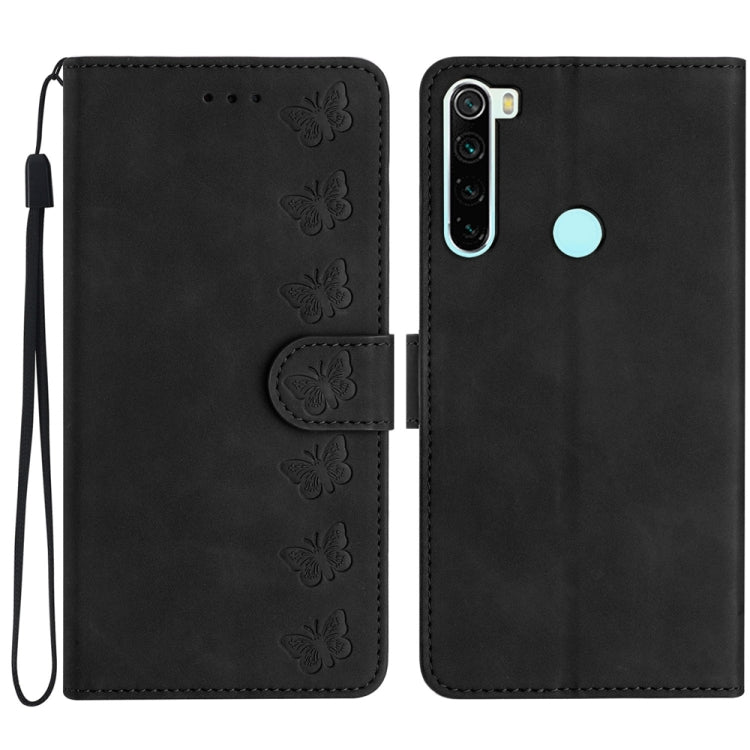 Black embossed butterfly folio phone case with wrist strap for Redmi Note 8T